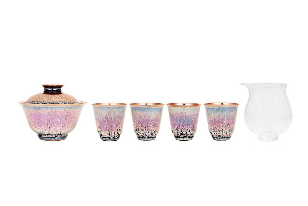Juego de té JianZhan con gotas de aceite rosa de forma de yuanbao