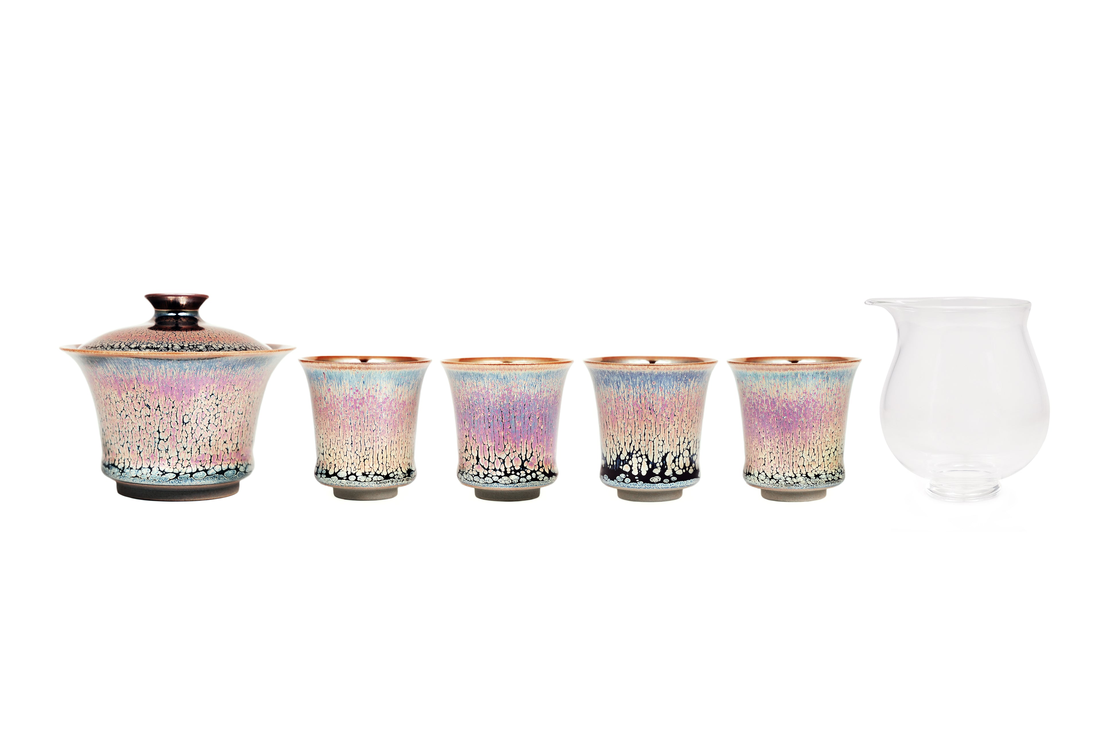 Horseshoe-shaped rose-pink Oil Drop Jianzhan Tea Set